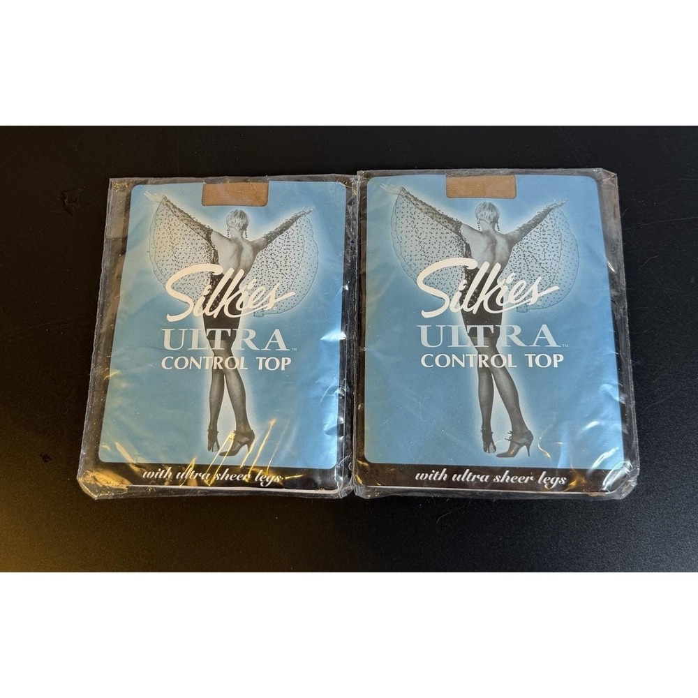 NOS 2 Pack Silkies Ultra Control Top Ultra Sheer Legs Nude Pantyhose, Medium